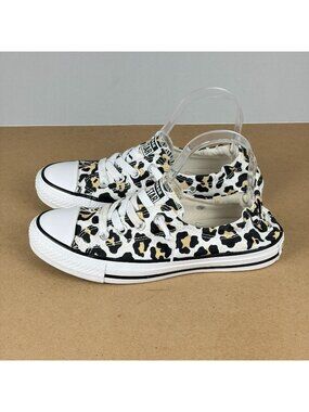 Converse Shoreline Leopard Print Shoes Womens 7 White Tan Black Elastic Heel